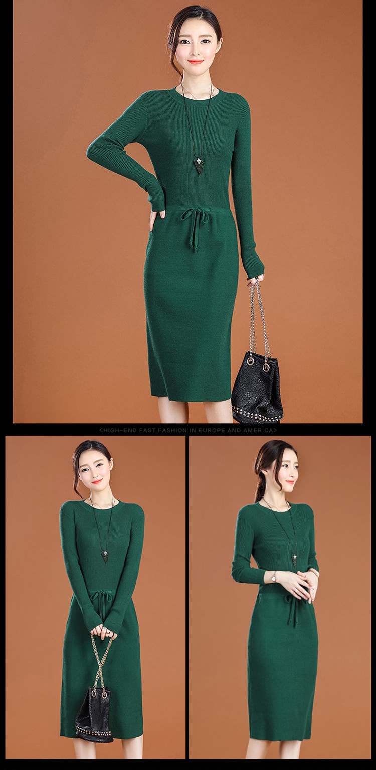 Đầm Dệt Kim Tay Dài Màu Đen / Đỏ / Xanh Lá Size M-3xl