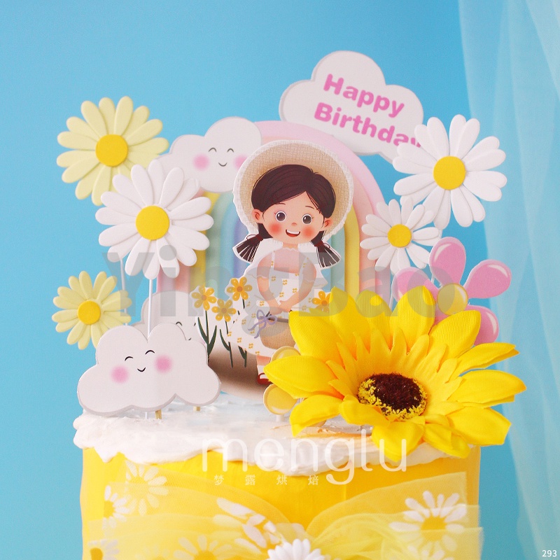 Set 5 Phụ Kiện Trang Trí Bánh Kem Hình Hoa Cúc Dễ Thương