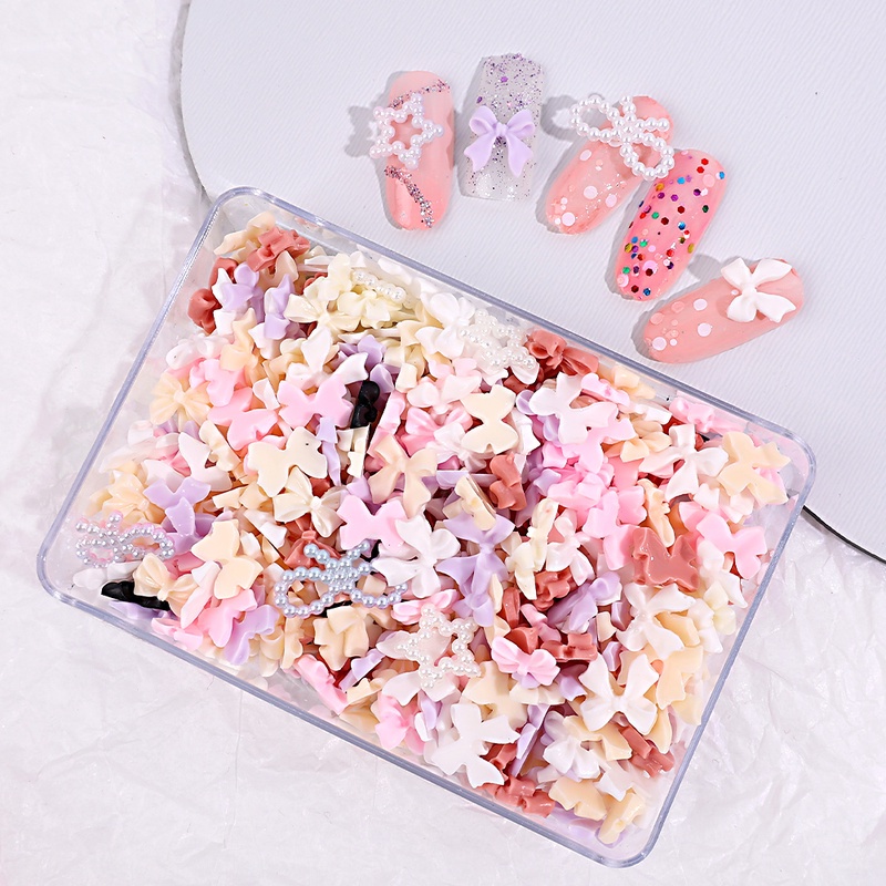 Miếng Dán Trang Trí Móng Tay 3D Hình Gấu / Bướm / Ngọc Trai / Đá Giả Kim Cương Nhiều Màu DIY