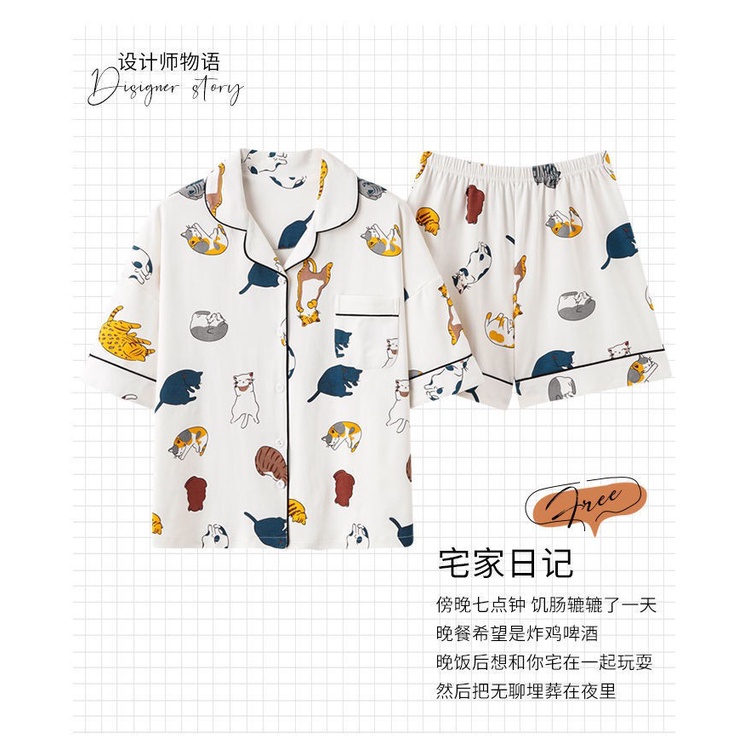 Bộ Đồ Ngủ Tay Ngắn Dáng Rộng Vải Cotton In Hình Gấu Dễ Thương Thời Trang Mùa Hè Cho Nữ 200kg | BigBuy360 - bigbuy360.vn