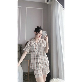 PYJAMA CỘC ĐÙI LỤA XƯỚC GẤU CARO XINH