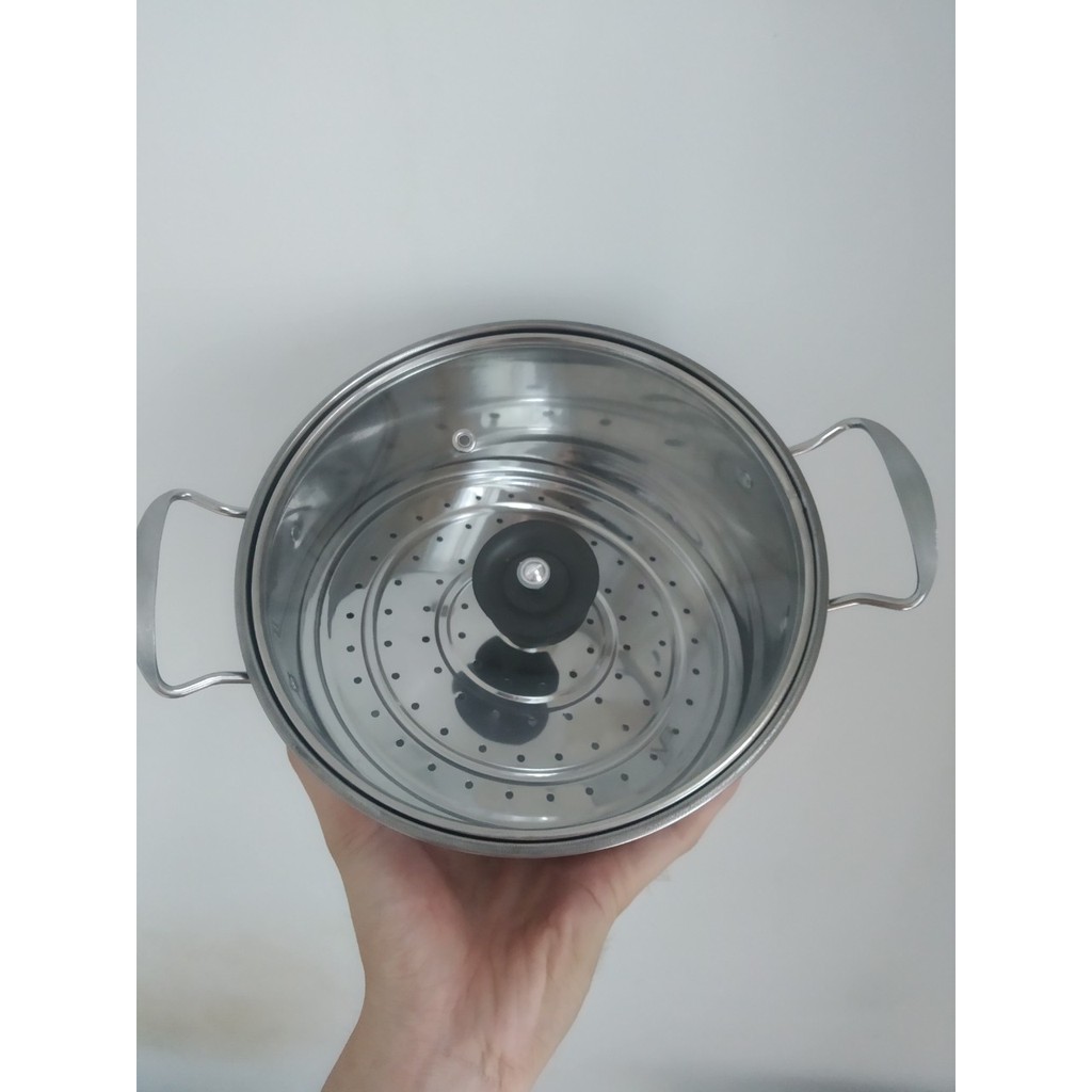 Nồi hấp Inox nắp kính 20cm nhỏ gọn tiện lợi