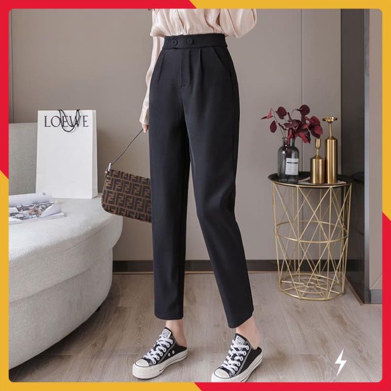 Quần Baggy nữ công sở cạp cao 2 cúc bấm [HÀNG VNXK] - Quần tây nữ vải tuyết mưa màu đen Form dáng chuẩn đẹp cực xinh | BigBuy360 - bigbuy360.vn