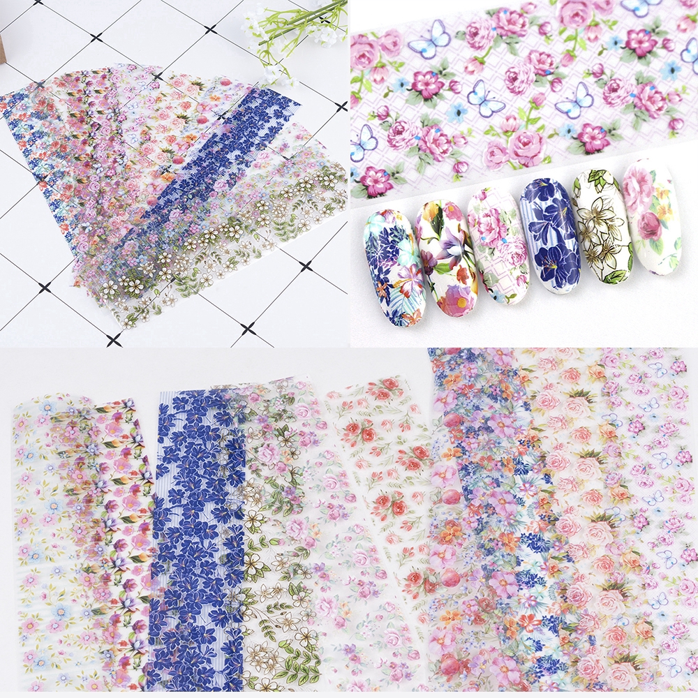 Set 10 tấm sticker dán móng họa tiết hoa lá xinh xắn nghệ thuật
