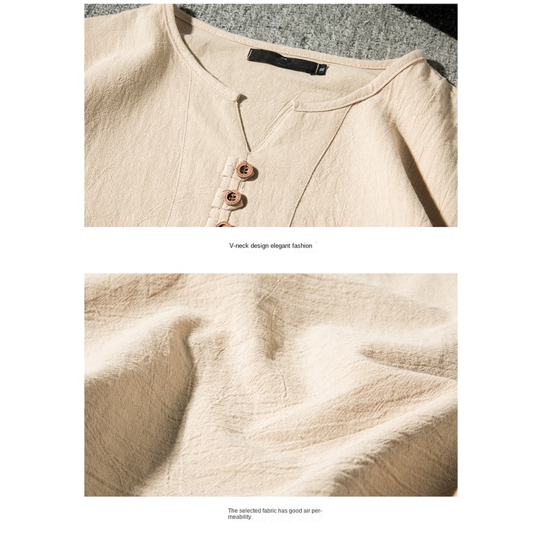 Áo Thun Tay Ngắn Cổ Chữ V plus Size Bằng Vải Cotton Lanh Thời Trang Mùa Hè Cho Nam