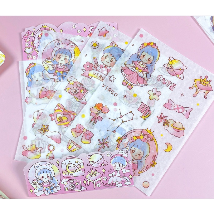 Sticker Set 4 Tấm Chủ Đề 12 Cung Hoàng Đạo Trang Trí Sổ Tay, Hộp Quà Cute