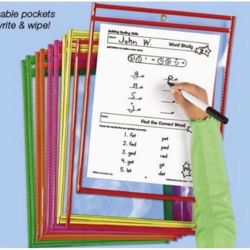 Túi nhựa trong A4 - Dry Erase Pocket - kèm bút lông