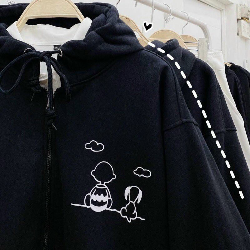 Áo Khoác Hoodie Form Rộng Nam Nữ Chất Nỉ Thun Dây Kéo Snoopy Phong Cách Thời Trang