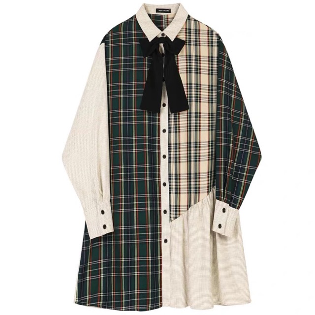 ORDER - ĐẦM SƠ MI MIX CARO ULZZANG BIGSIZE 3XL ( Có ảnh thật )