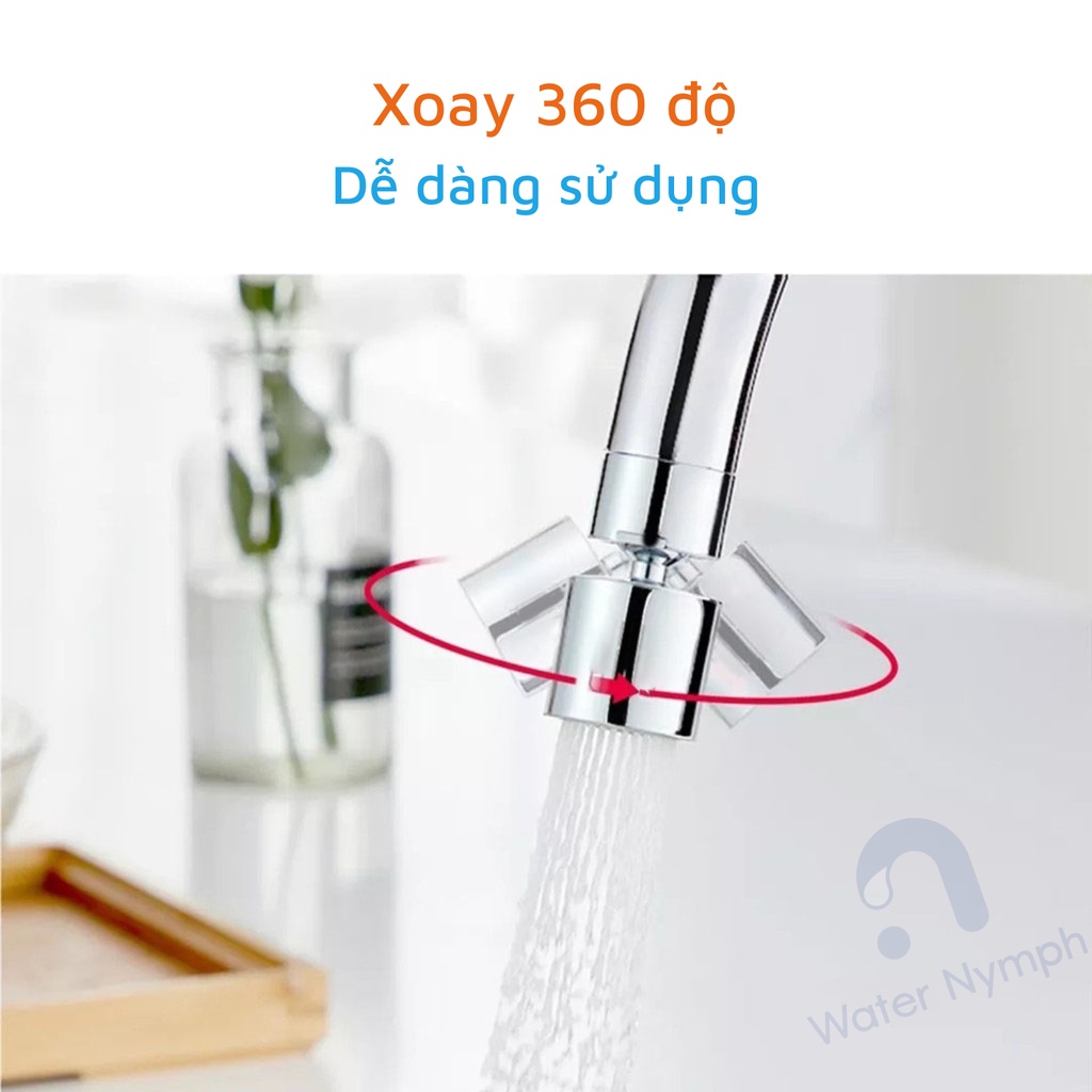 Đầu vòi nước tăng áp, xoay 360 độ Waternymph N23, tạo bọt, chống bắn hai chế độ phun tiện ích (tặng bộ ren 6 món)