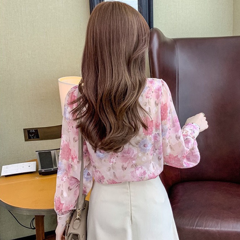 Áo Sơ Mi Voan Hoa Dài Tay Thời Trang Hàn Quốc Dành Cho Nữ