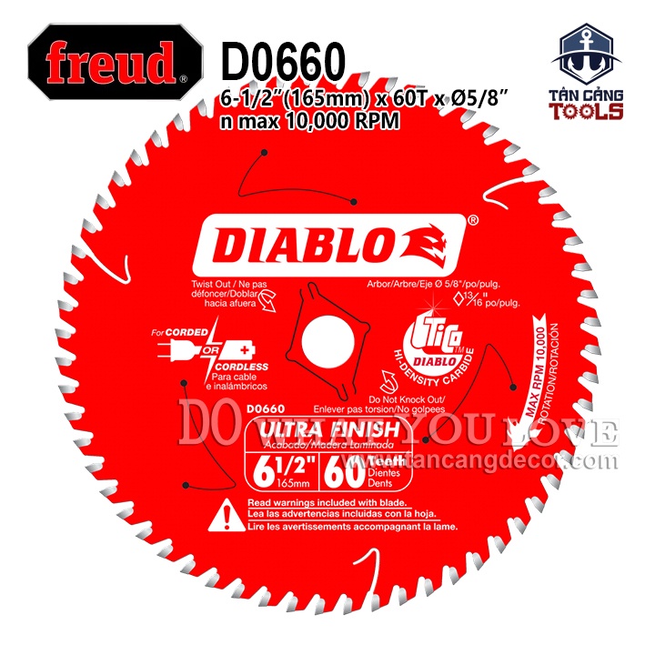 Lưỡi Cưa Gỗ Hợp Kim Diablo 165 x 16 mm x 60T Freud D0660