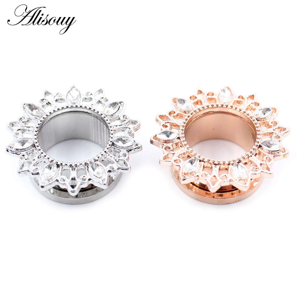 Bộ 2 Khuyên Nong Tai Bằng Thép Không Gỉ Hình Hoa / Mặt Trăng / Ngôi Sao / Đồng Hồ Độc Đáo