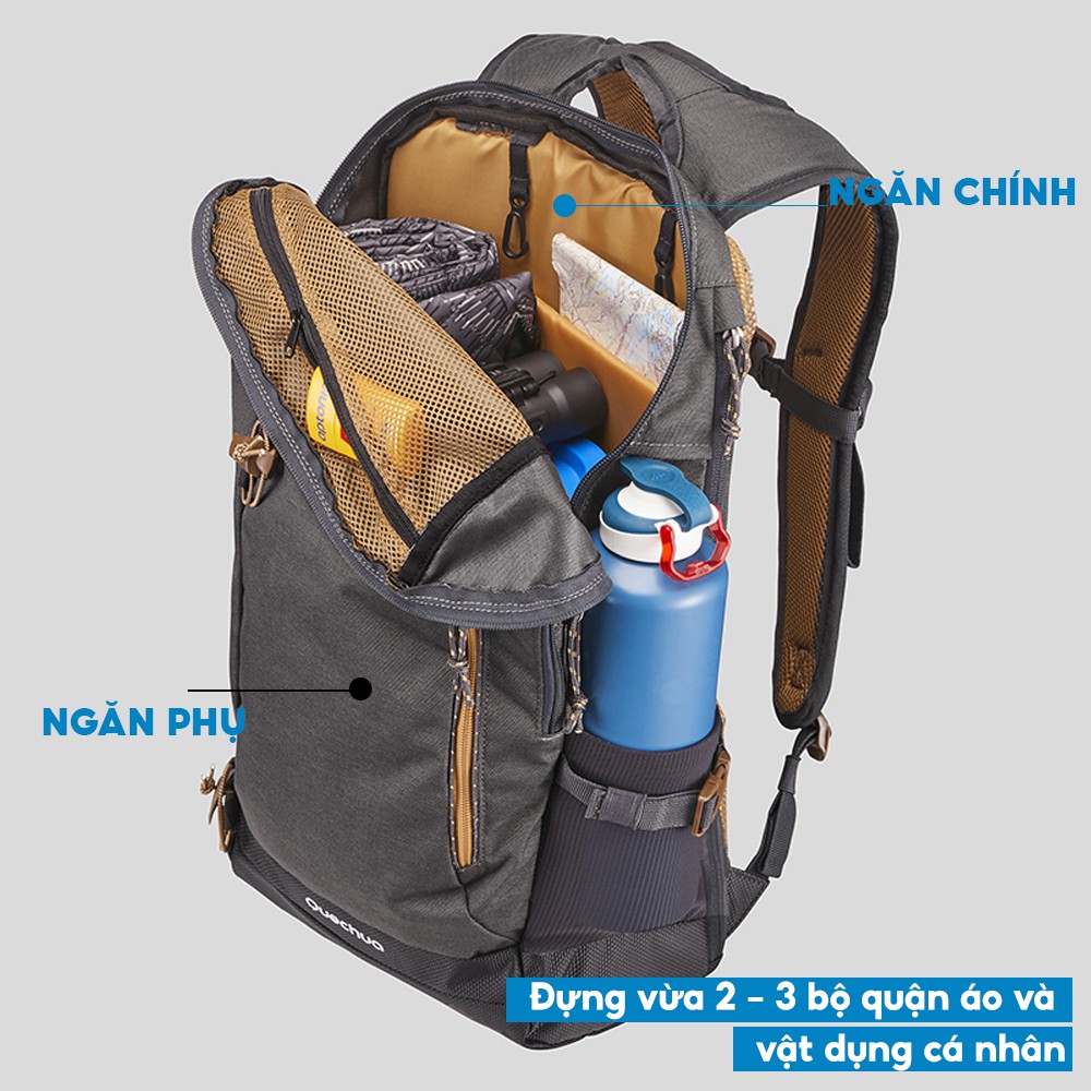 Balo Thể Thao Cao Cấp QUECHUA N-Hiking Leo Núi, Dã Ngoại 20 Lít - Xám