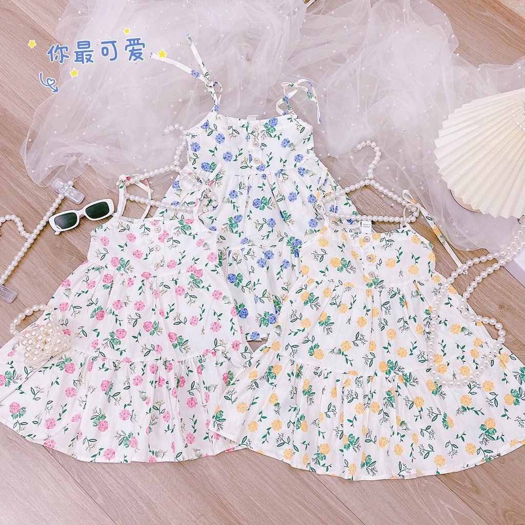 VAY48 - Váy bé gái, váy 2 dây, hoa nhí chất thô cho bé gái từ 8-18kg, Richkid123