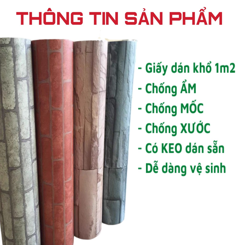 GIẤY DÁN TƯỜNG GIẢ GẠCH ĐÁ KHỔ 1m2 sang trọng,GIẤY DÁN TƯỜNG PHỦ PVC KÈM KEO DÁN CHỐNG ẨM MỐC