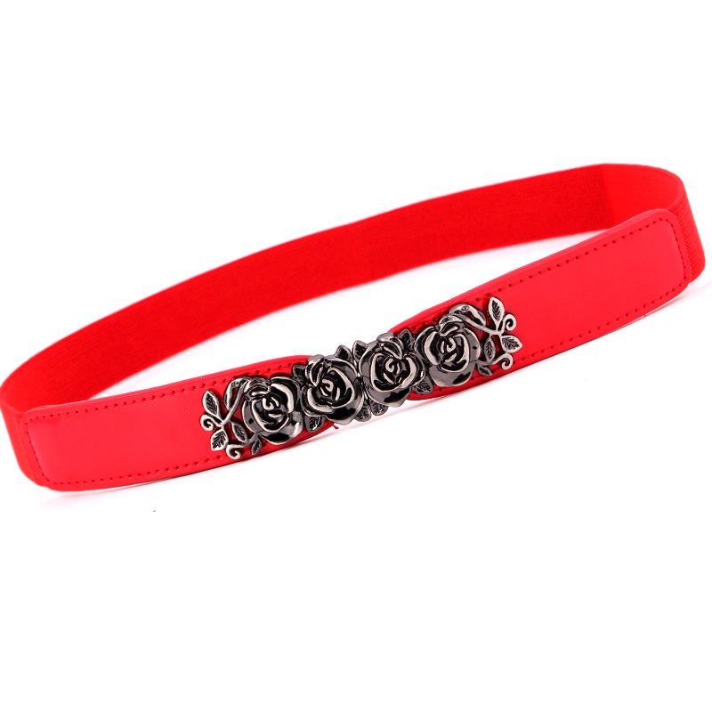 Thắt lưng giả da bản nhỏ phối khóa hợp kim hình hoa hồng sành điệu thời trang cho nữ