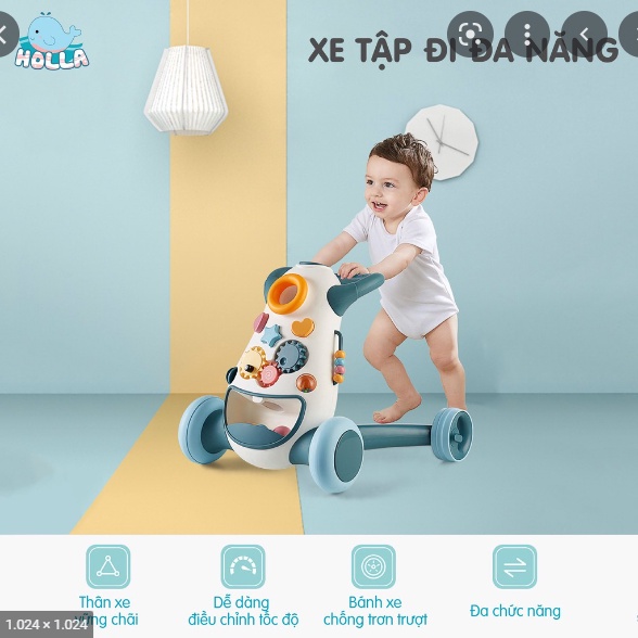 Xe tập đi Holla đa năng 3 trong 1 chống ngiêng lật ,chống trơn trượt cho bé hàng chính hãng