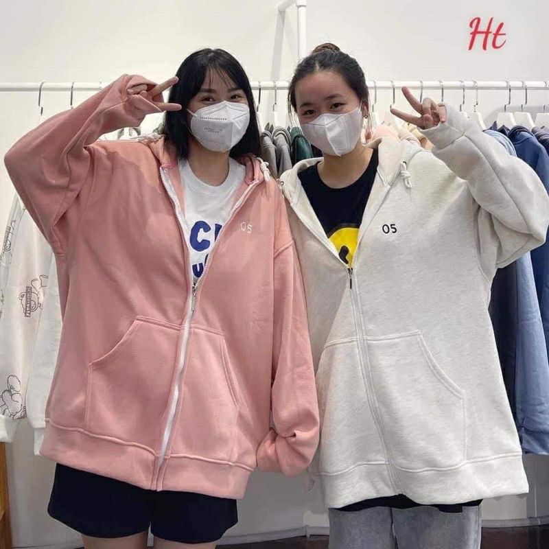 ÁO KHOÁC NỈ, ÁO HOODIE CÓ KHÓA 2 MÀU TRẮNG HỒNG