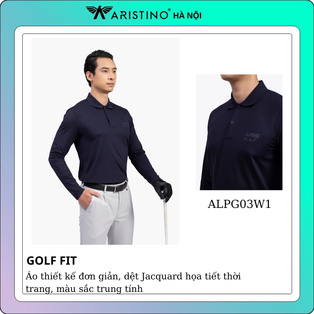 Áo thun nam dài tay cổ bẻ Aristino dòng cao cấp GOLF FIT  khỏe khoắn , năng động  màu tím than ALPG03W1