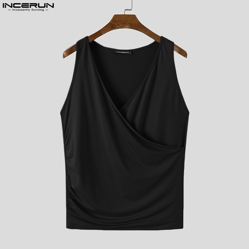 INCERUN Áo Ba Lỗ Cổ V Sâu Thời Trang Mùa Hè Dành Cho Nam 3 Màu Cá Tính