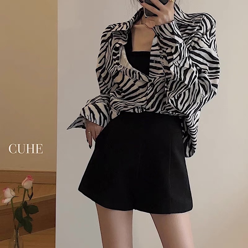 Quần short cạp khóa nổi KH508, quần đùi vải cạp cao khóa giữa phong cách ulzzang cho nữ