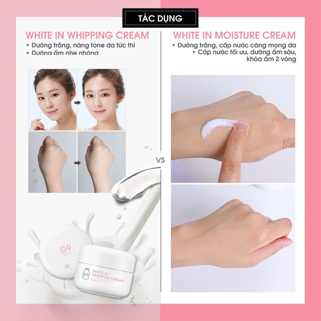 Kem Dưỡng Da Trắng Hồng G9 Skin White In Milk Whipping Cream 50g làm trắng và dưỡng ẩm làm trắng tức thời