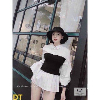 Áo sơ mi phối zip siêu xinh kèm ảnh thật