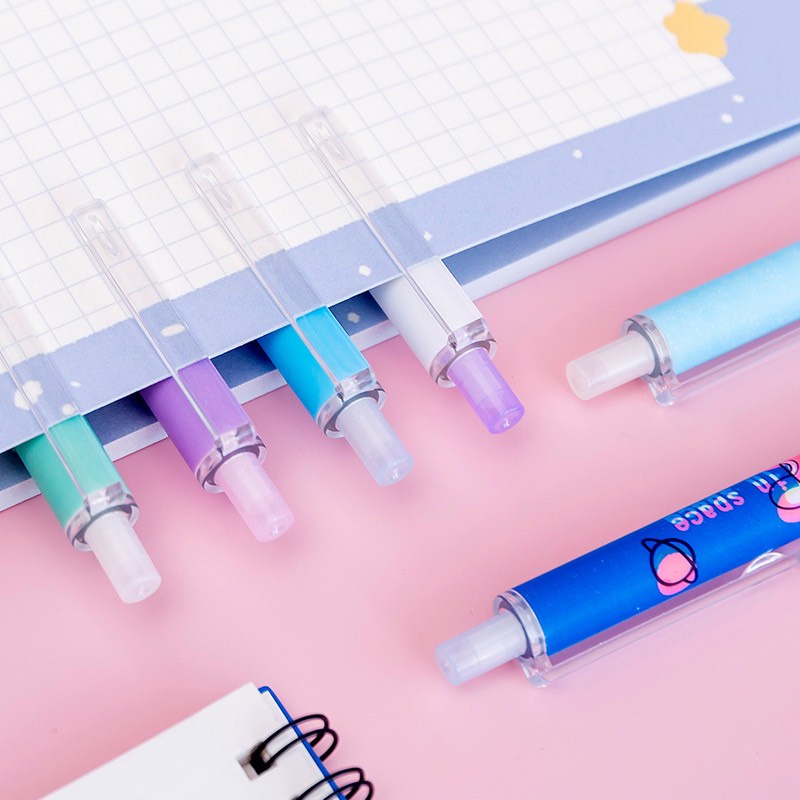 SET 6 BÚT BI BẤM Mực Gel Đen Ngòi 0.5mm Cute Hộp 6 Chiếc Cây Viết Nước Giá Rẻ 1K Văn Phòng Phẩm Peach Home