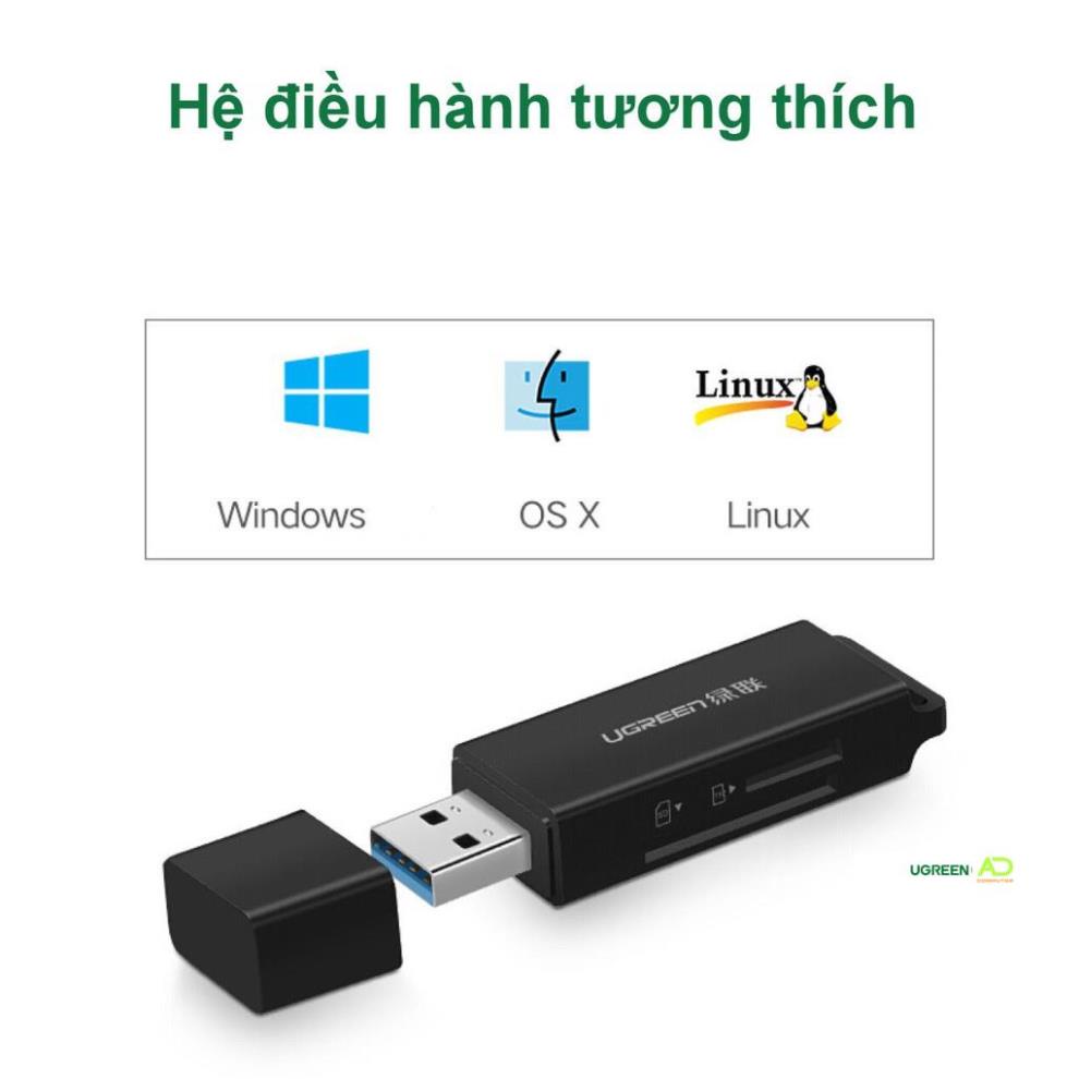 Đầu đọc thẻ nhớ SD/TF jack cắm USB 3.0 UGREEN CM104 - Hàng phân phối chính hãng - Bảo hành 18 tháng