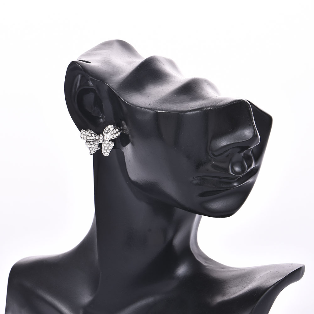 Hoa Tai Xi Bạc Phối Nơ Đính Đá Lấp Lánh Cho Nữ