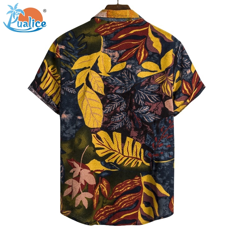Hawaiian men's printed casual shirt loose retro striped shirt casual T-shirt