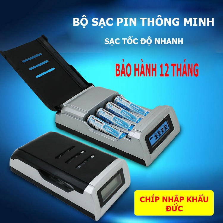 [TỰ NGẮT KHI ĐẦY] Sạc màn hình LCD C905W đa năng sạc pin tiểu ,pin đũa AA ,AAA kèm 4 pin (tùy thuộc bạn chọn)