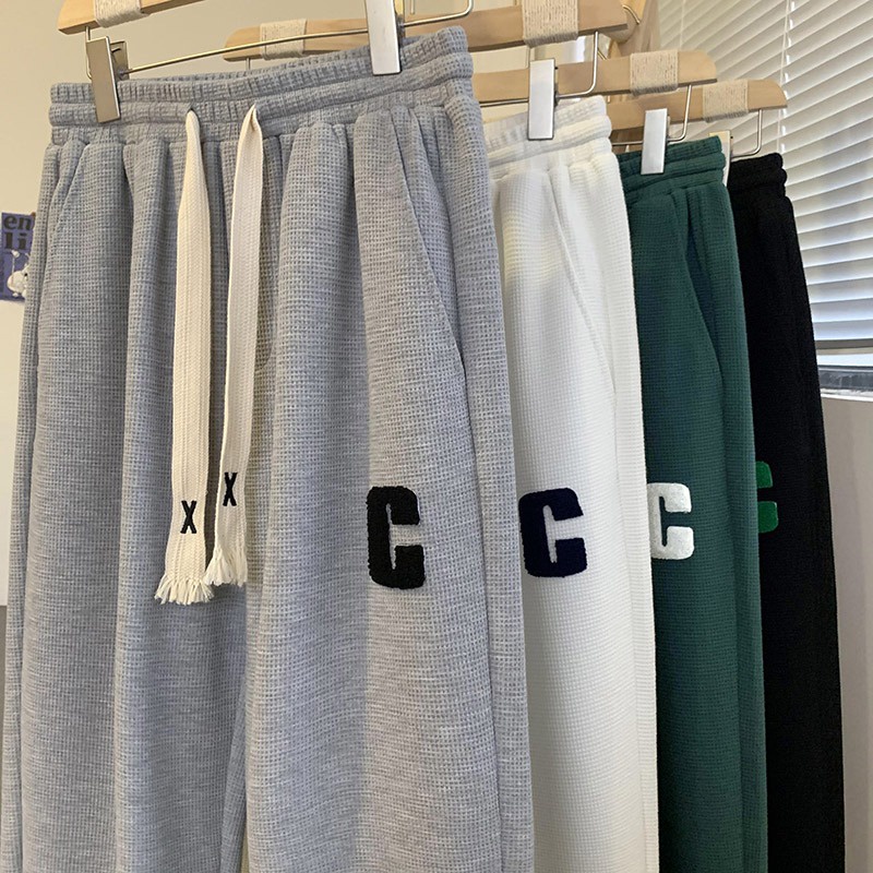 Quần ống rộng chất tổ ong chữ C, quần thể thao unisex vải tổ ong dày dặn phong cách hàn quốc HOT 2022 - Miashore