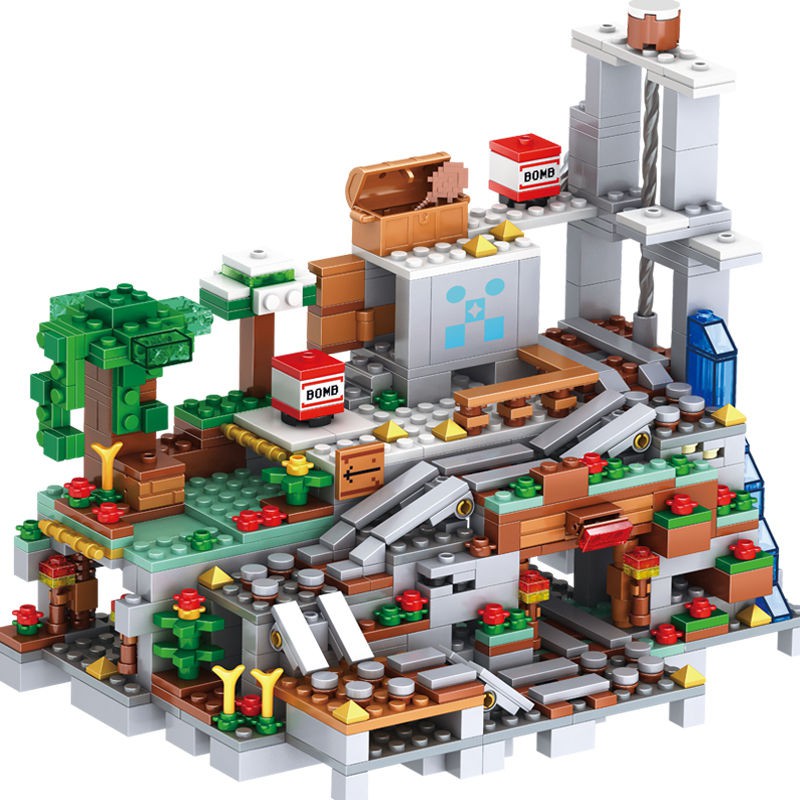 Minecraft Mini tương thích với gạch Lego Hạt nhỏ đồ chơi cậu bé xếp hình lắp ráp hang động nội tạng làng