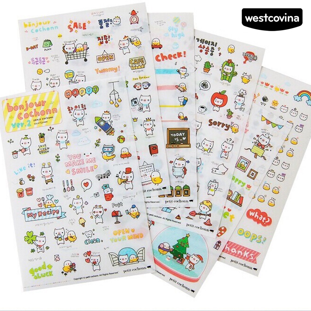 Set 6 Tấm Trong Suốt In Hình Chú Heo Hoạt Hình Dễ Thương Trang Trí Sổ Tay Nhật Ký