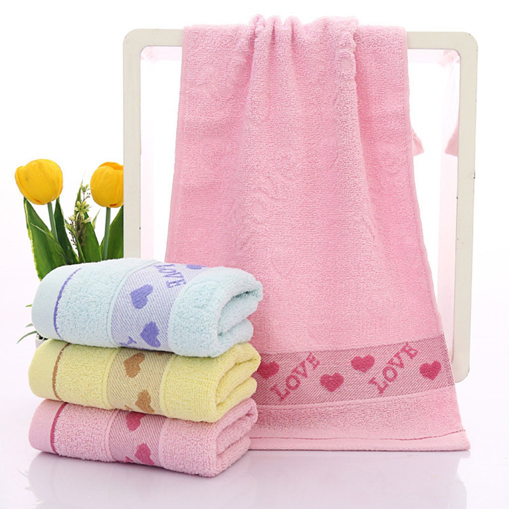 Khăn mặt, khăn tắm chất liệu cotton, hình trái tim hồng