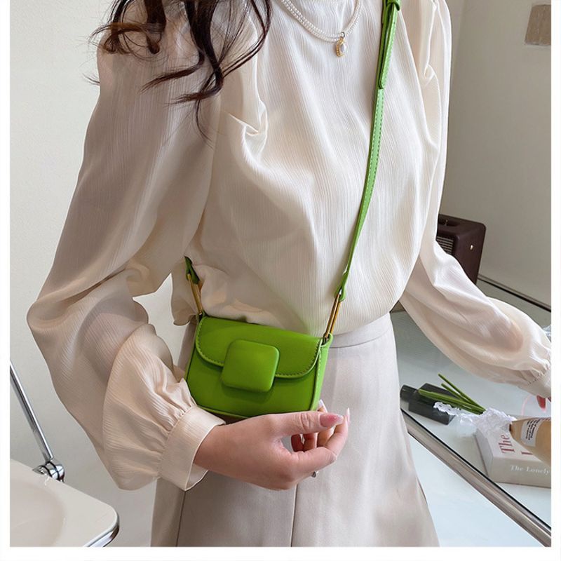 Túi Xách Da Mini Nữ Khóa Vuông, Túi Da Đeo Chéo Bé Gái Cao Cấp Thời Trang Trẻ Trung