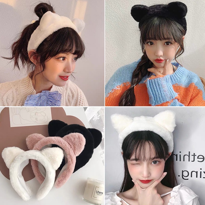 Cài tóc nữ tai mèo nhiều màu dày dặn dễ thương xinh xắn đơn giản