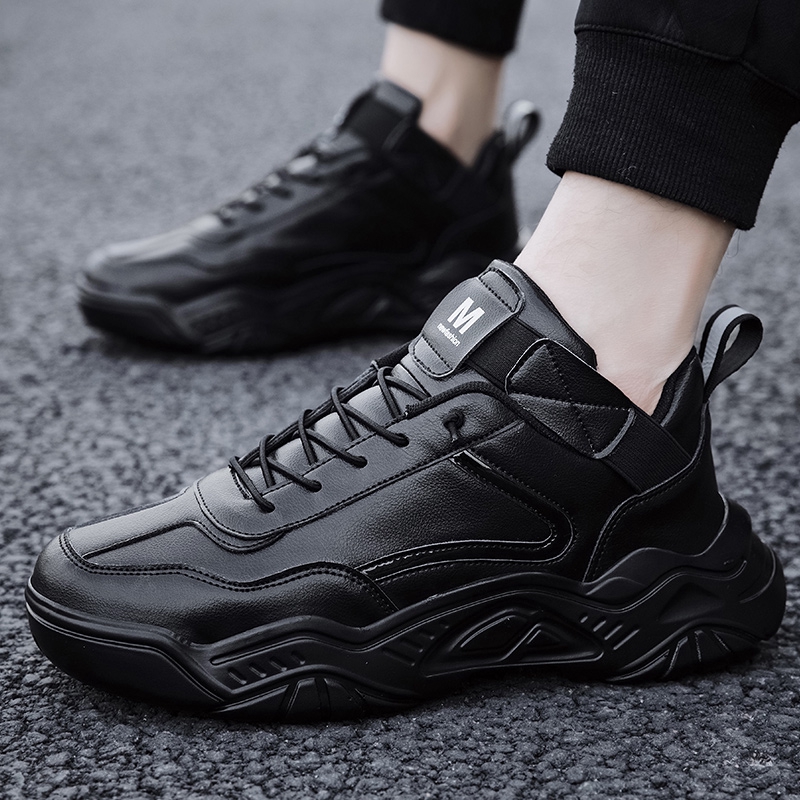 Giày thể thao đế dày tăng chiều cao cao vải da chống thấm nước thời trang 2021 cho nam có size lớn 39-45