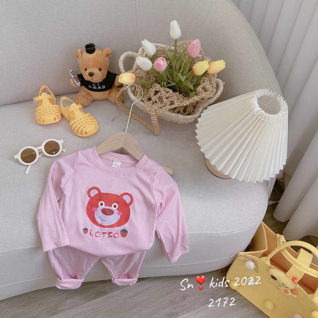 Bộ dài tay chất thun lạnh , Bộ tăm lạnh SN siêu mềm mại họa tiết mặt thú dễ thương cho bé