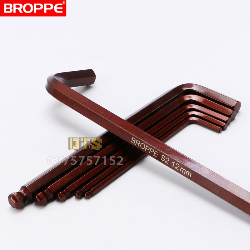 Lục giác hãng BROPPE đầu bi chữ L đủ size, bộ lục giác bi thép S2 cao cấp chống gỉ sét, độ bền vượt trội, độ cứng cao