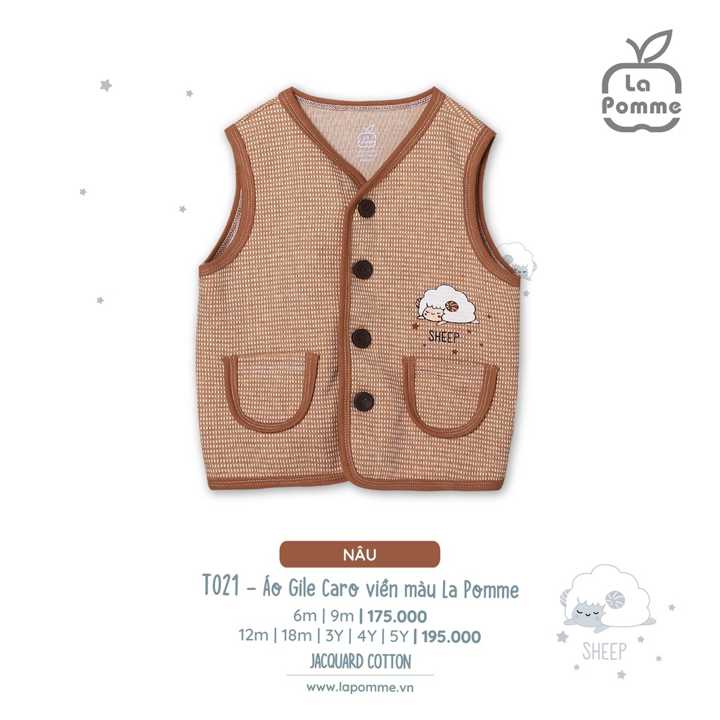 Áo Gile La Pomme Cotton con cừu ngủ Sheep viền màu cúc giữa cao cấp mềm mịn thấm hút tốt cho bé trai bé gái T021