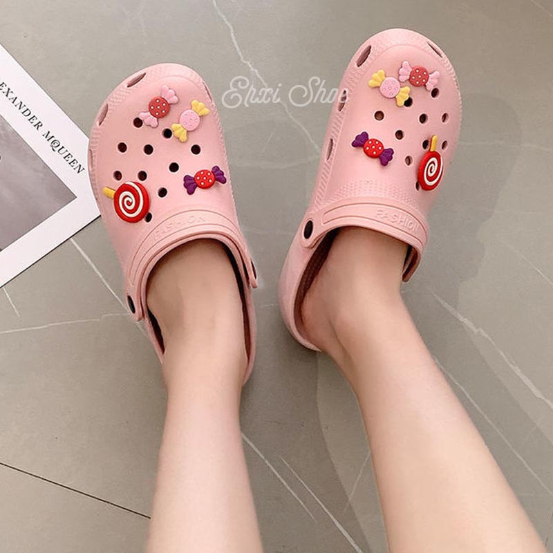 Giày Búp Bê Đế Bằng Chống Thấm Nước Đính Hoa Và Kẹo Mút Dễ Thương Cho Nữ