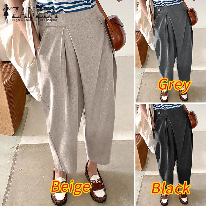 Quần ống rộng ZANZEA lưng thun có dây kéo thời trang cho nữ