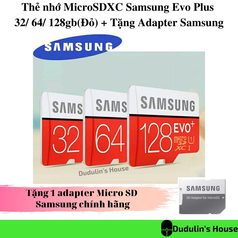 [GIÁ TỐT] Thẻ nhớ MicroSDXC Samsung Evo Plus 32/64/128GB UHS-I U3 100MB/s (Đỏ) + Tặng Adapter Samsung