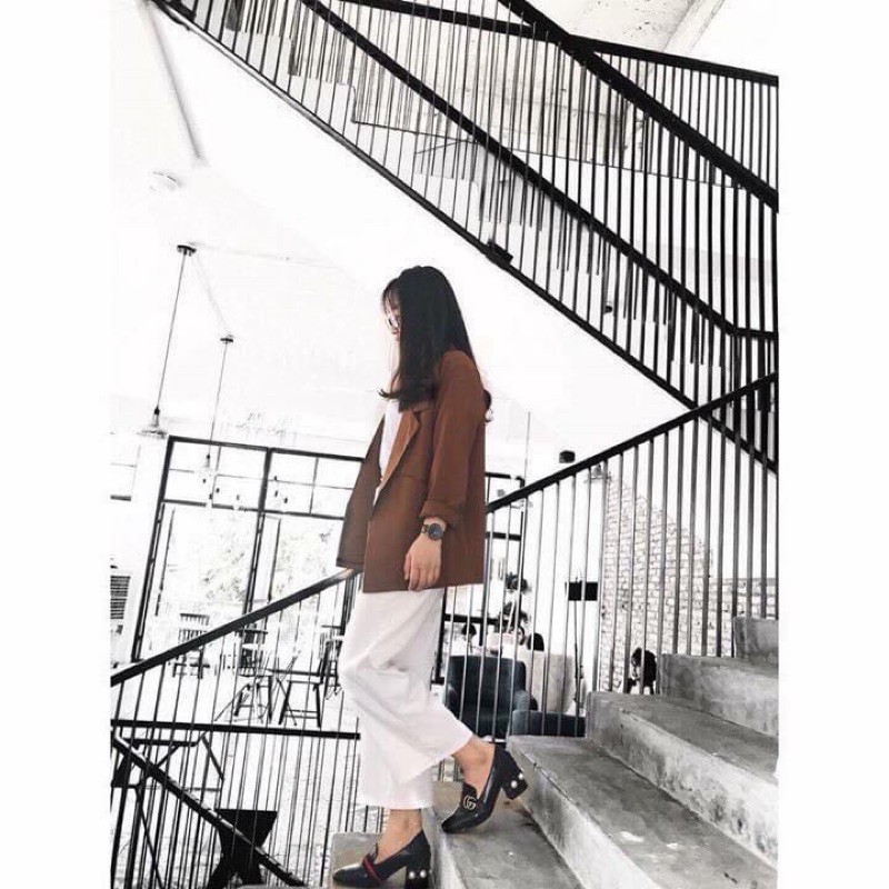 {Có Sẵn}Blazer màu nâu tây kèm ảnh chụp sàn