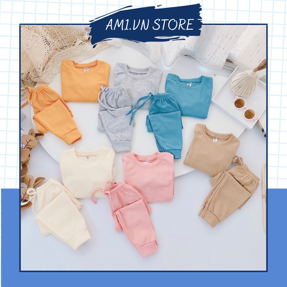 Đồ bộ quần áo dài tay cho bé len tăm trơn AM794 TTR80