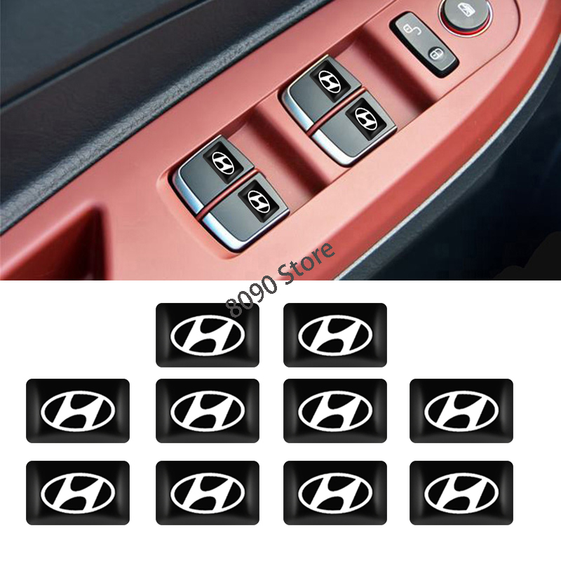 Bộ 10 Miếng Dán Trang Trí Nút Điều Khiển Trung Tâm Xe Hơi Hyundai IX35 I20 I30 Azera Genesis Tiburon Solaris Verna