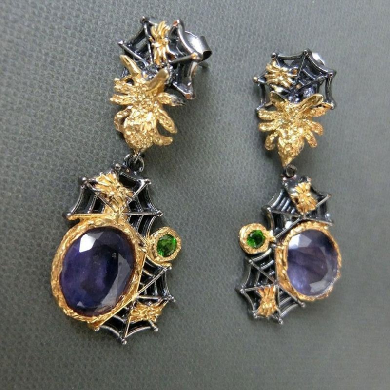 Bông Tai Dáng Dài Hình Nhện Đính Đá Phong Cách Halloween Thời Trang